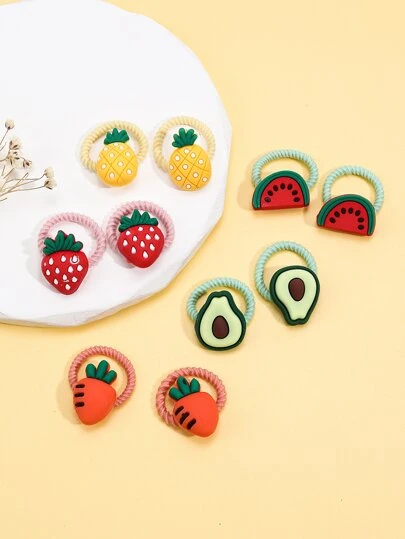 10 件装女婴水果装饰高弹力发带，适合高马尾辫，辫子配可爱动物装饰，适合日常佩戴，派对装饰爱情人节