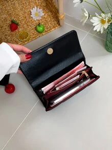 女士 PU 黑色菱形刺绣长钱包，多卡位大容量拉链隔层零钱包，办公室女士必备，旅行，生日礼物，经典长钱包手拿包 - 黑色 - 查看 7