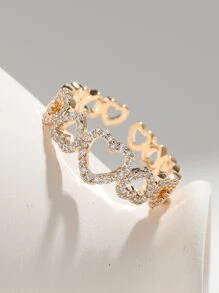 1 szt. Delikatny pierścionek w kształcie serca z kryształkami dla dziewcząt, biżuteria miedziana na imprezę, do codziennej dekoracji