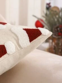 Miater 1pc Canvas Embroidered 3d Christmas Tree Decorative Pillow Case - Red and White - View 5