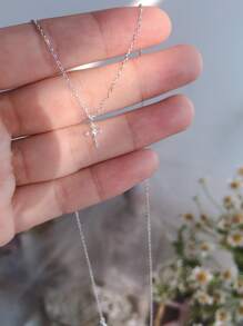 1pc S925 Sterling Silver Necklace,cross Pendant With Colorless Cubic Zirconia In Unique Minimalist Style,match All Outfits, Ideal Gift For Anniversary, Birthday And Daily Wear, Perfect For Besties And Girlfriends