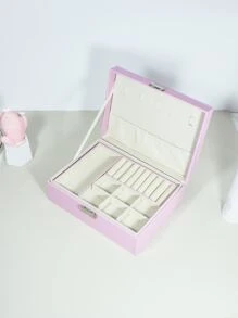 1pc Minimalist Double Layer Jewelry Storage Box With Large Capacity And Multiple Compartments - Pink - View 7