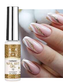 金線凝膠指甲油套組，半永久性UV凝膠，用於DIY繪畫美甲，亮光指甲藝術深色勾線凝膠配刷膠