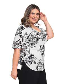 BLUSA VISCOSE ESTAMPADA FLORAL PLUS SIZE