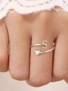 1 Miếng Đúng mốt Mở có thể điều chỉnh Tim & 26 Chữ cái Thiết kế Của phụ nữ Nhẫn - Bạc - Xem 3