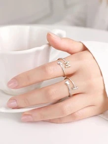 1 Miếng Đúng mốt Mở có thể điều chỉnh Tim & 26 Chữ cái Thiết kế Của phụ nữ Nhẫn - Bạc - Xem 1