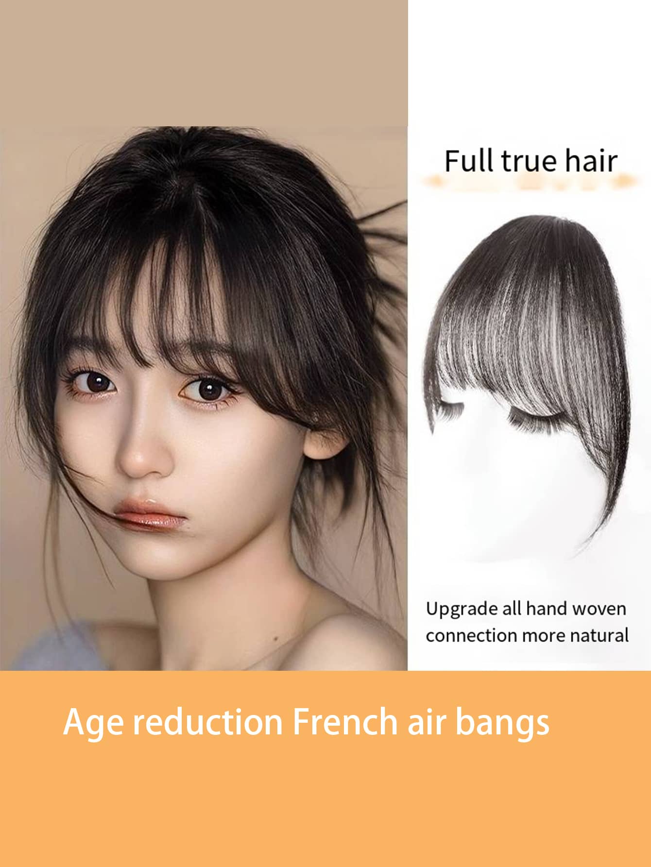 Air Fringe Wig French Bangs With Sparse Temples Natural Look Hair Piece Clip-in Lightweight - Black - View 1