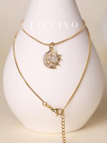 FICCINO Ficcino Colgante De Forma De Sol Y Luna Chapado En Oro Con Joyería De Cz, Collar De Cadena De Serpiente De Acero De Titanio Para Mujeres, Collar De Clavícula Para Todo Tipo De Ocasiones O Regalo Del Aniversario Con Caja