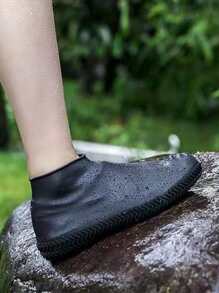 1雙矽膠防水鞋套防滑耐磨底加厚男女雨天戶外雨靴 - 黑色 - 查看 1