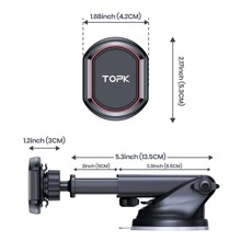 TOPK Magnetic Phone Car Mount,TOPK Dashboard Industrial-Strength Suction Cup Car Phone Mount Holder With 6 Strong Magnets Compatible With All Phones - Black - View 9