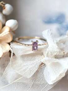 1入精緻簡約時尚s925純銀復古高端個性化ins設計優質晶戒指,鍍白金中指戒女款,適用於日常配戴和飾品禮品 - 金色 - 查看 4