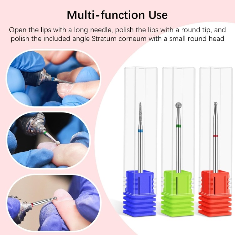 三合一指甲磨头套装，沙色美甲磨头，3/32 英寸（2.35 毫米）专业指甲锉钻头，用于修指甲、修脚、指甲抛光、去除死皮， - 彩色 - 查看 4