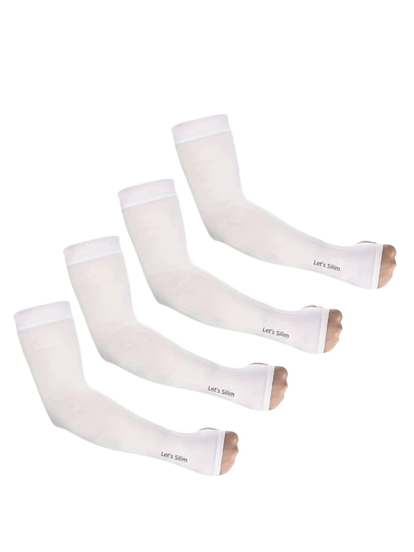 Sun Protective Anti UV 4pcs Solid Color Outdoor Cycling Arm Sleeve - White - View 1