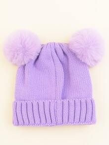 1pc Kid's Cute Unicorn Embroidery Knitted Hat With Double Pom-pom For Winter Warmth, Daily Wear - Purple - View 4