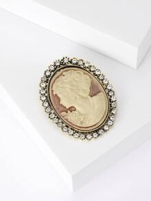 1pc Vintage Alloy Rhinestone Beauty Head Shaped Brooch Suitable For Women's Daily Wear