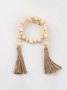 1 件木质珠子和流苏绳家居装饰挂饰最佳礼物 - 杏色 - 查看 1