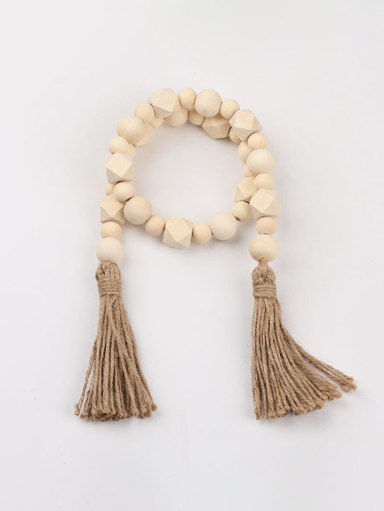 1 件木质珠子和流苏绳家居装饰挂饰最佳礼物 - 杏色 - 查看 1