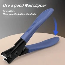 New Splash-proof Design, Thick & Hard Nails Dedicated Nail Clippers, Stainless Steel Material With Metal Nail File - Wide Toe Nail Clipper For Thick Nails - Blue - View 1