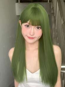 綠色合成耐熱直髮假髮1片,長24英寸,由纖維製成,適合日常使用,自然逼真的假髮。 - 綠色 - 查看 3