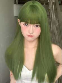 綠色合成耐熱直髮假髮1片,長24英寸,由纖維製成,適合日常使用,自然逼真的假髮。 - 綠色 - 查看 2