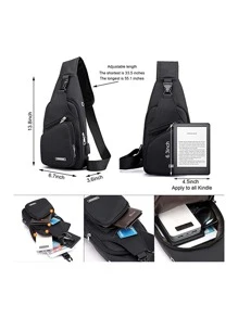 1 件黑色防水拉链胸包，多层大容量多功能斜挎包带 USB 端口，适用于户外徒步旅行单肩包斜挎包侧包通勤宿舍大学圣诞包冬季圣诞礼物假期节日礼物侧包礼物夏季返校运动生活包腰包腰包春季学校用品 - 黑色 - 查看 7