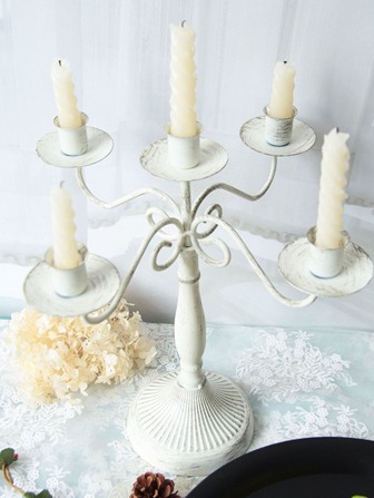 1pc Retro White/golden Wrought Iron Multiple Head Candlestick, Home Living Room Dining Table Decoration And Gift Accessory
