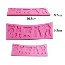 1 件粉紅色液體矽膠模具,具有多種嬰兒衣服和鞋子形狀,用於巧克力、軟糖、蛋糕烘焙和黏土 Diy 工藝工具 - 粉色 - 查看 2