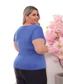 Plus Size Blouses - 寶藍色 - 查看 2