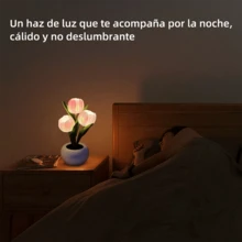 lampara de tulipanes, lampara de noche flor lampara tulipanes de luz LED lampara tulipan, lampara de escritorio led tulipan para Sala de Estar, Dormitorio, baño, Regalo para Novia, mamá e Hija - Rosa - Ver 5