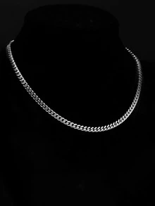 Nooxian 1pc Men's & Personalized Titanium Steel Chain Necklace - Silver - View 5