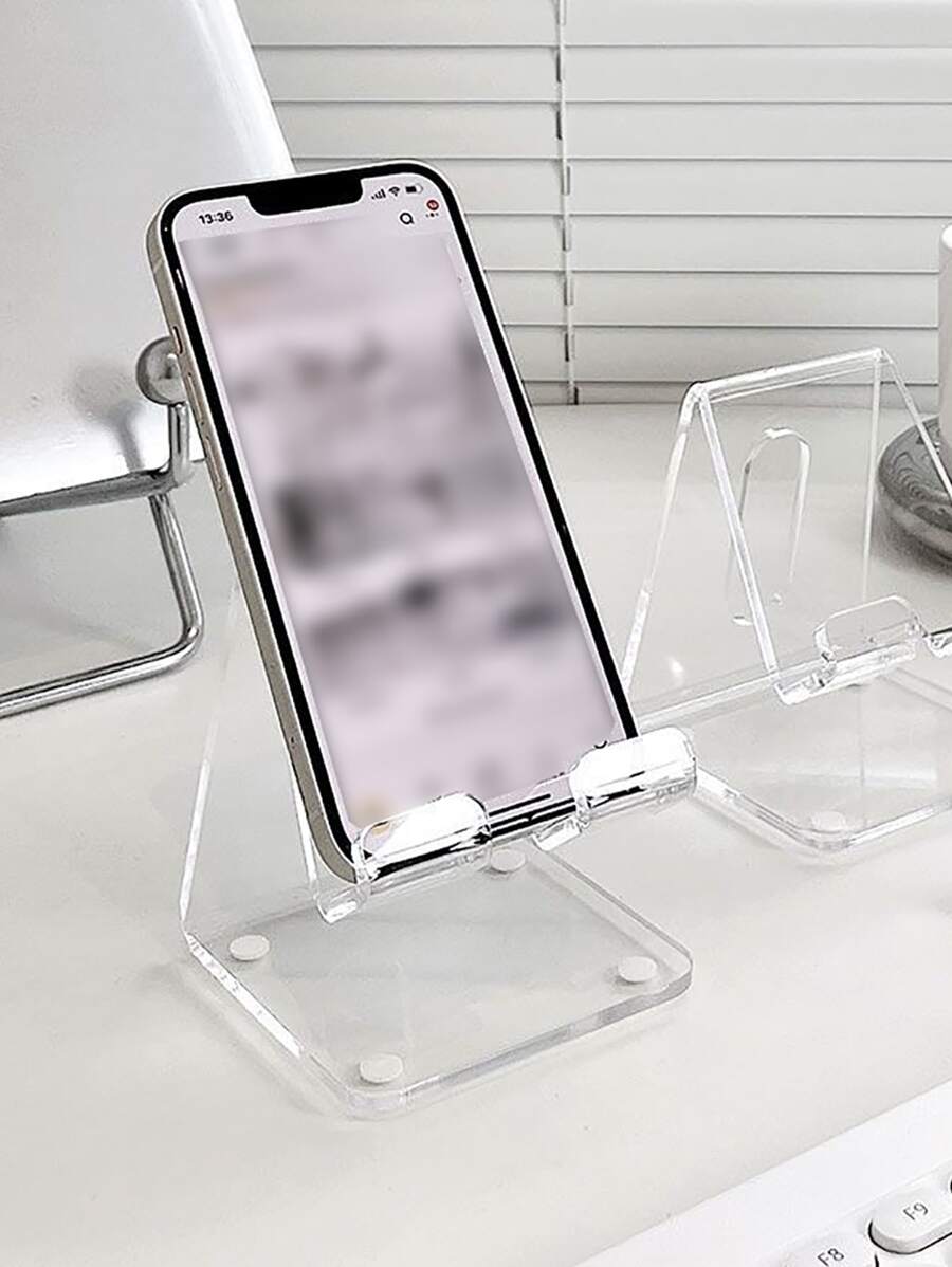 1pc Acrylic Phone Holder, Portable & Transparent Phone Stand - Clear - View 1