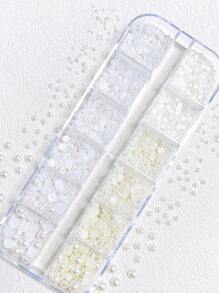 1 盒白色和米色半仿珍珠美甲装饰 DIY 指甲饰品 美甲宝石 美甲用品 指甲 - 彩色 - 查看 3