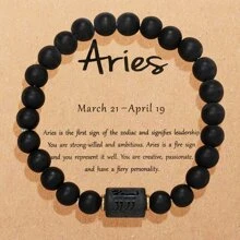 1入組 12 生肖星座彈力串珠手鍊女式帶卡（21-22 顆 8 毫米串珠） - 黑色 - 查看 11