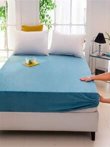 1pc Soft And Comfortable Blue Flannel Fitted Sheet Bed Linen For Bedroom, Guestroom, Dormitory In Winter - Blue - View 2