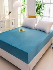 1pc Soft And Comfortable Blue Flannel Fitted Sheet Bed Linen For Bedroom, Guestroom, Dormitory In Winter - Blue - View 5