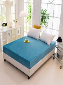 1pc Soft And Comfortable Blue Flannel Fitted Sheet Bed Linen For Bedroom, Guestroom, Dormitory In Winter - Blue - View 4