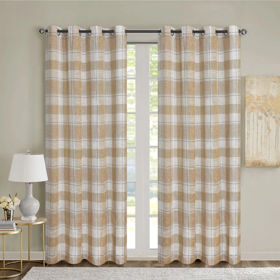 1pc Thick Embroidered Yellow Voile Curtain With Rod Hole - Yellow - View 1