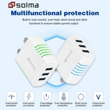 Solma 3口USB牆壁充電器適用於行動電話旅行充電器，糖果色外觀，帶LED充電指示燈，多口智能頭部發光口電池充電器，可兼容iPhone - 綠色 - 查看 3
