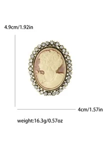1pc Vintage Alloy Rhinestone Beauty Head Shaped Brooch Suitable For Women's Daily Wear