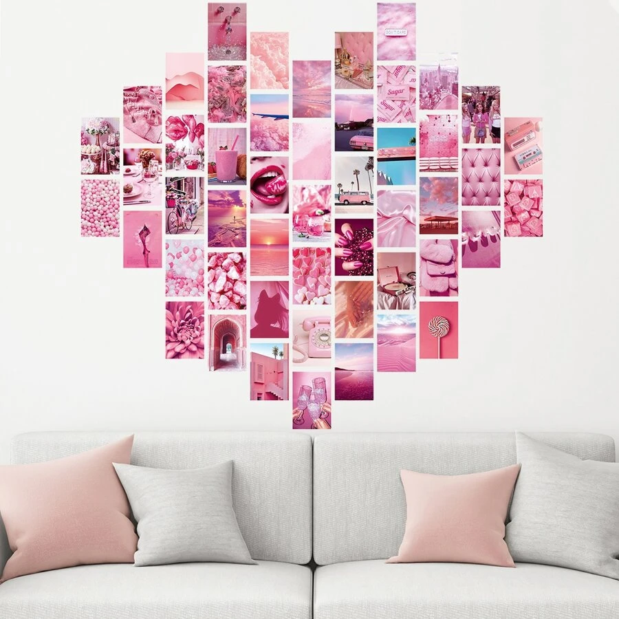 50pcs Prints for Wall Decor, Pink Style Wall Collage Kit Aesthetic