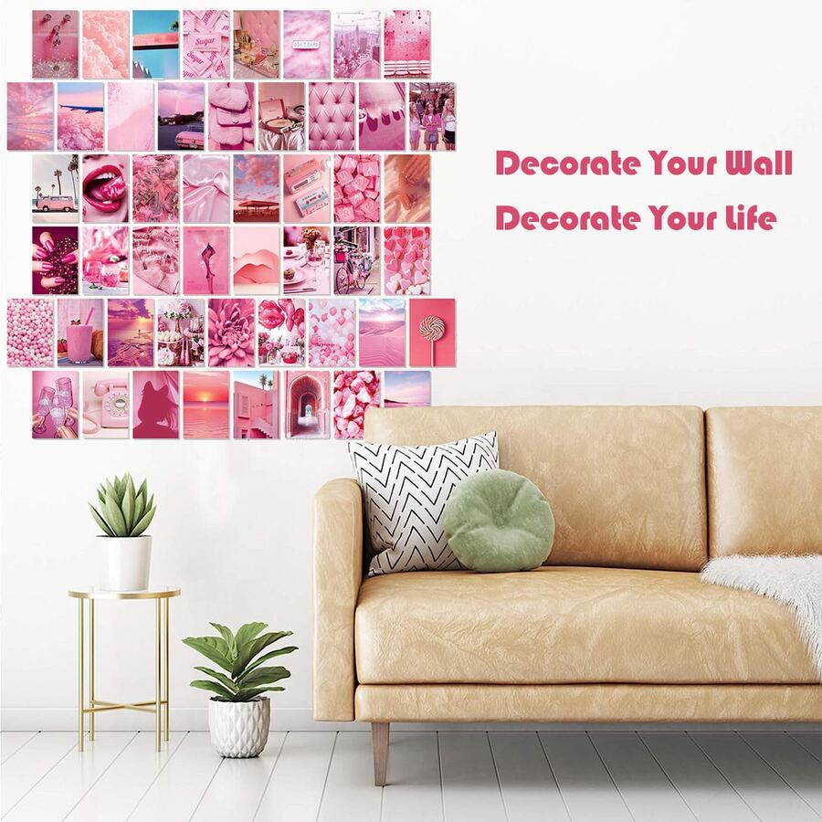 50pcs Prints for Wall Decor, Pink Style Wall Collage Kit Aesthetic