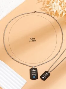 ATLVXJL 2 pièces/Ensemble Couronne de couple Zircone Brillent dans le Sombre Lettre SON ROI ET SA REINE Collier Pendentif Chaîne en Acier Inoxydable Cadeau de la Saint-Valentin