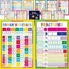 Youngever 13 Pack Laminated Educational Math Posters for Kids, Classroom Teach Multiplication Division Subtraction Fraction Posters, Classroom Posters, Teaching Posters (22 x 17 inch) - Multicolor - View 1