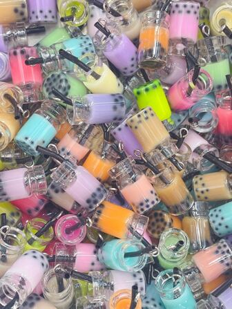 10 Piezas/paquete De Juguetes De Comida Realista En Imitación 3d Con Perlas Artificiales Simuladas Taza De Té Con Leche Boba, Aretes, Accesorio De Carcasa De Teléfono, Colgante De Crema De Arcilla Para Hacerlo Tú Mismo