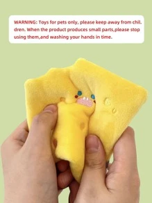 1pc Pet Plush Squeaky Toy In Cheese & Biscuit Design, Suitable For Hide-and-seek And Sniffing Games, With Crinkle Paper For Cats And Dogs - Yellow - View 8