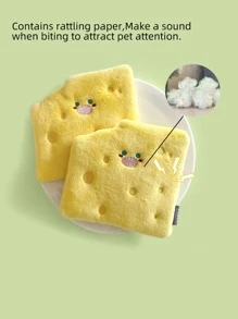 1pc Pet Plush Squeaky Toy In Cheese & Biscuit Design, Suitable For Hide-and-seek And Sniffing Games, With Crinkle Paper For Cats And Dogs - Yellow - View 10