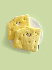 1pc Pet Plush Squeaky Toy In Cheese & Biscuit Design, Suitable For Hide-and-seek And Sniffing Games, With Crinkle Paper For Cats And Dogs - Yellow - View 5