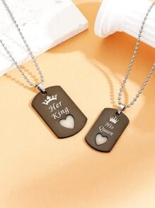 ATLVXJL 2pcs/Set Couple Matching Bracelets Crown Heart Love Glow In The Dark Letter HER KING & HIS QUEEN Stainless Steel Chain Charm Necklace Valentine's Day Gift Couple Gifts,Mom,Mother,Mother's Day,Gift - Multicolor - View 5