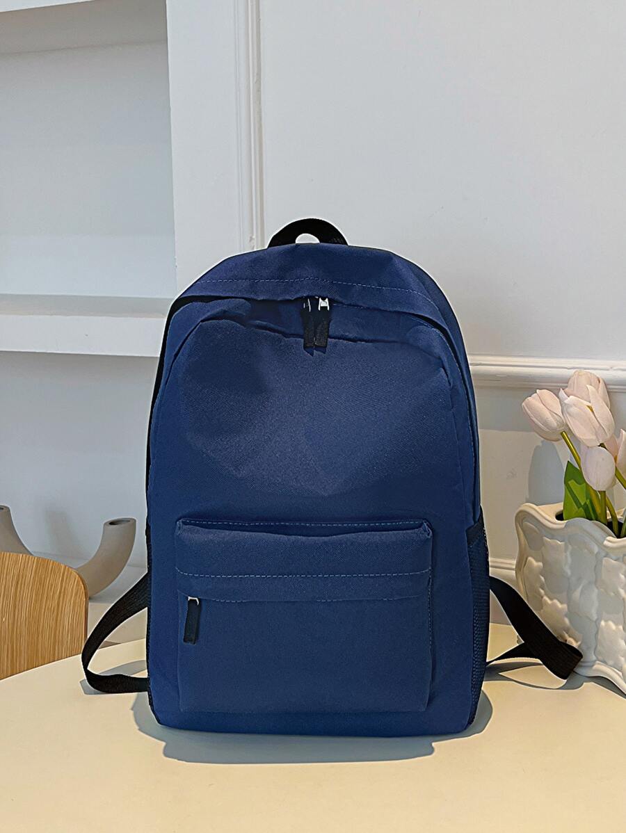 Casual Large Capacity Backpack Style Fashion Girl Boy Korean Version Solid Color Simple College Student Schoolbag Travel Backpack - Blue - View 1