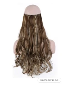 20英寸長卷曲毛無夾自然隱藏假髮,長卷曲毛魚線接發片,合適日常穿戴的合成纖維假髮